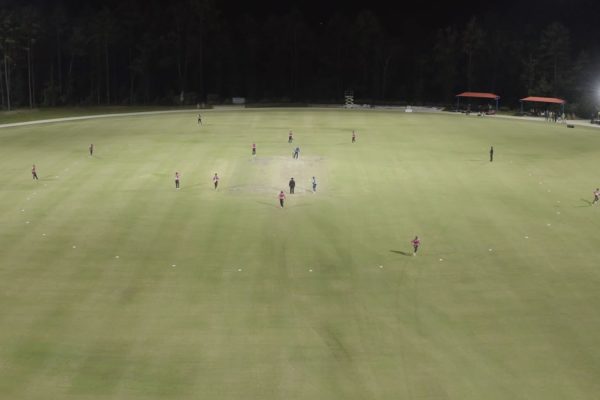 Drone view of the first Minor League Cricket Exhbition games in North Carolina in 2020